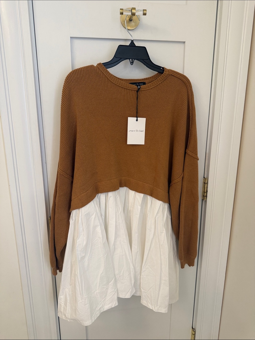 Layered Brown Knit & White Poplin Women's dress